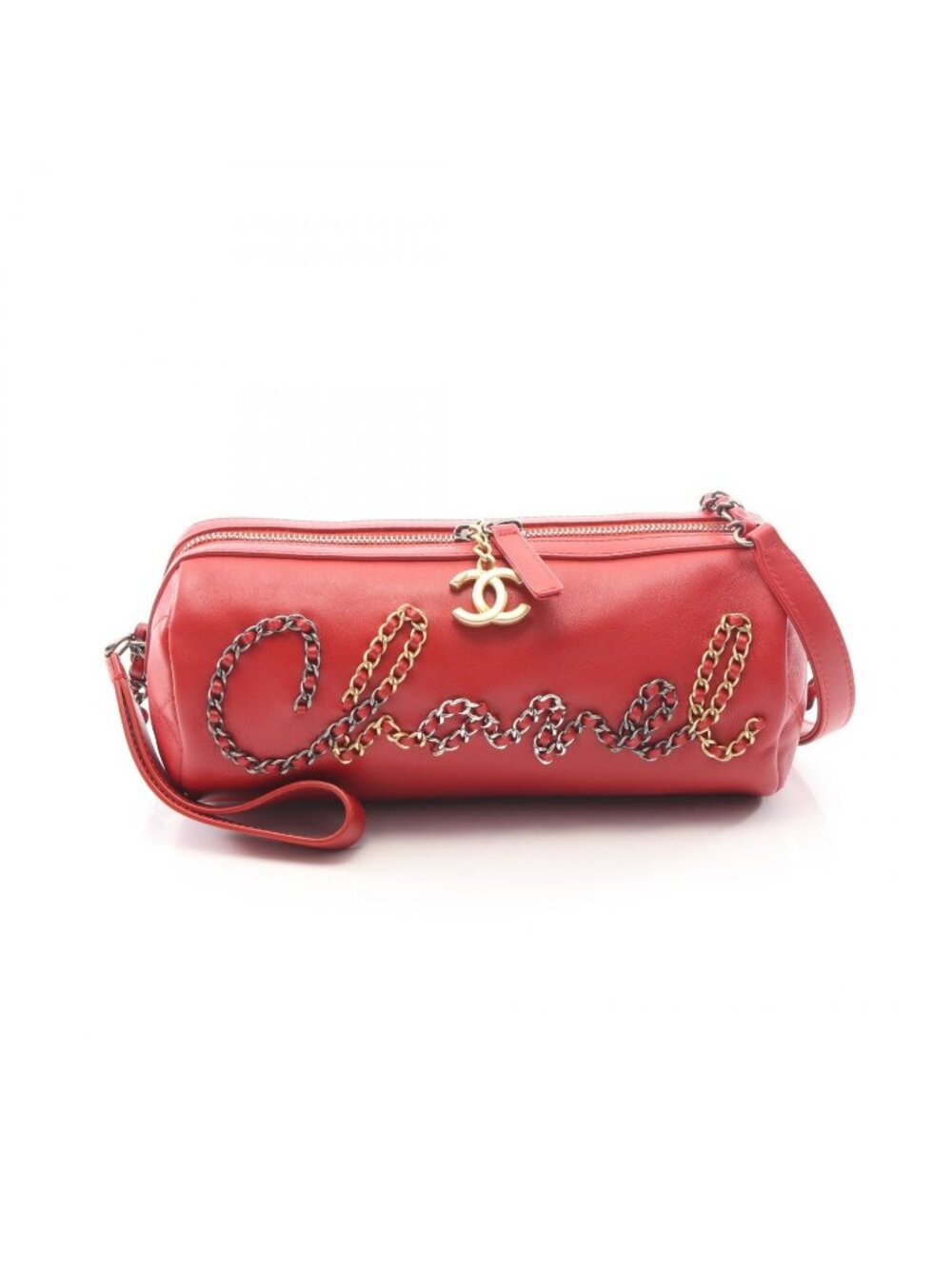 Chanel Shoulder Bag Red Leather Logo